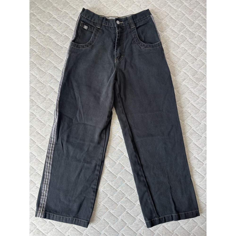 OTB‎ Jeans Boys 14 Black Wide Leg Relaxed Denim Side Stripe Carpenter Pants